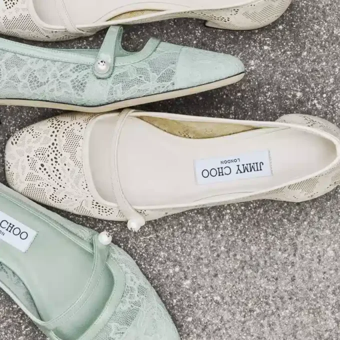 Elisa Ballerina Latte jimmy choo perforerade nappa-snörningsballerinaskor