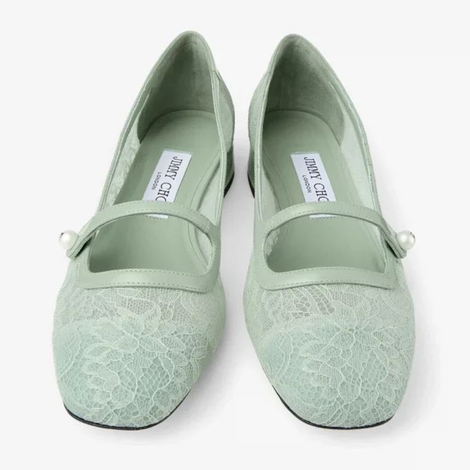 Elisa Ballerina Verde Jimmy Choo-spets och Spazzolato-ballerinapumps