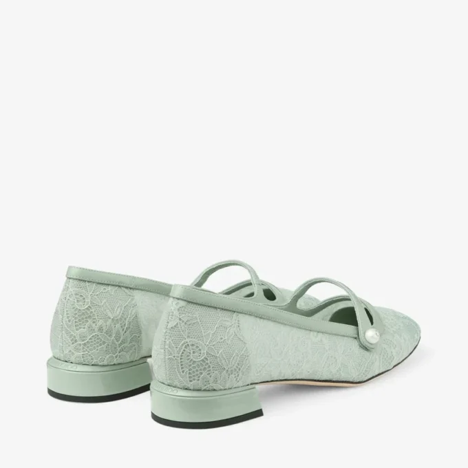 Elisa Ballerina Verde Jimmy Choo-spets och Spazzolato-ballerinapumps