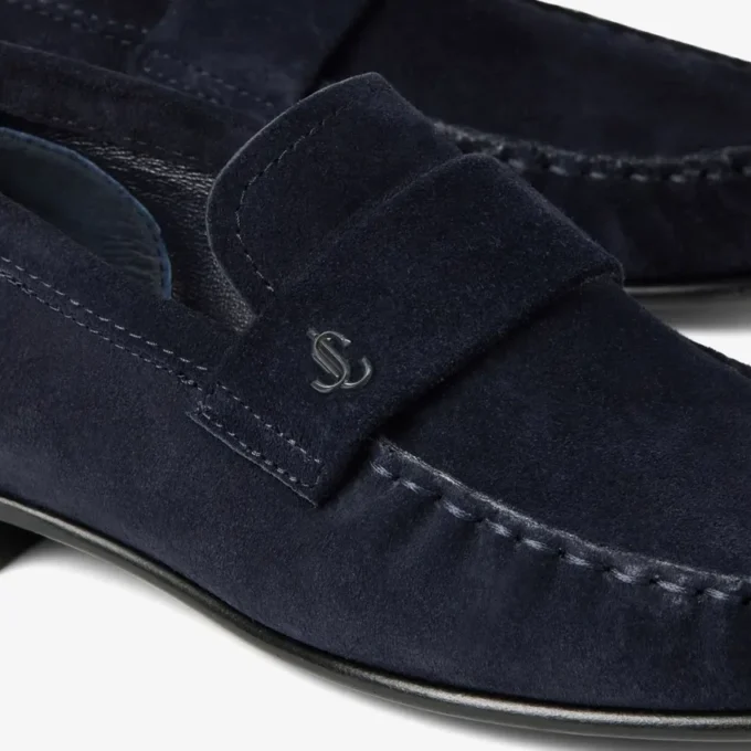 Ellis Loafer F Loafers i marinblått mocka