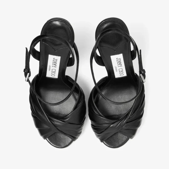 Elly 120 Svarta sandaler i mjukt handskläder och glansigt nappaläder
