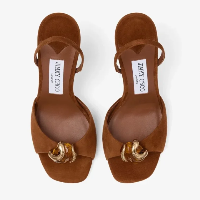Emani 100 sandaler i tan och bärnstensfärgat mocka Emani 100 sandaler i tan och bärnstensfärgat mocka