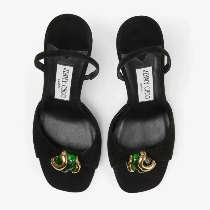 Emani 100 svarta sandaler i klöverfärgat mocka Emani 100 svarta sandaler i klöverfärgat mocka