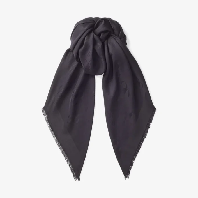 Emani svart sjal i jacquard av siden och ull