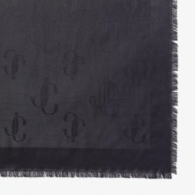 Emani svart sjal i jacquard av siden och ull