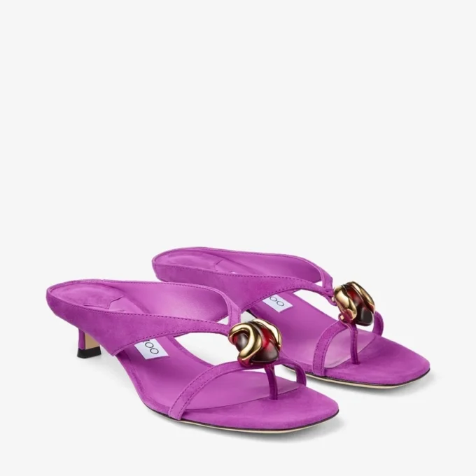 Emeri Stone 35 sandaler i violett orkidé och mörk bärnstensfärgad mocka