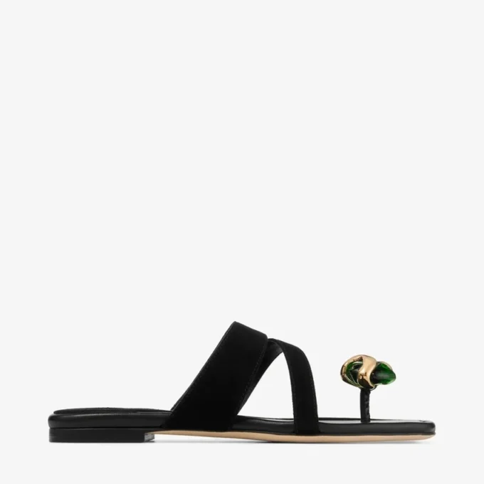 Emeri Stone Flat Black och Clover Suede Flat Sandals Emeri Stone Flat Black och Clover Suede Flat Sandals