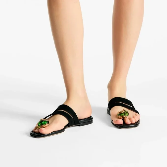 Emeri Stone Flat Black och Clover Suede Flat Sandals Emeri Stone Flat Black och Clover Suede Flat Sandals