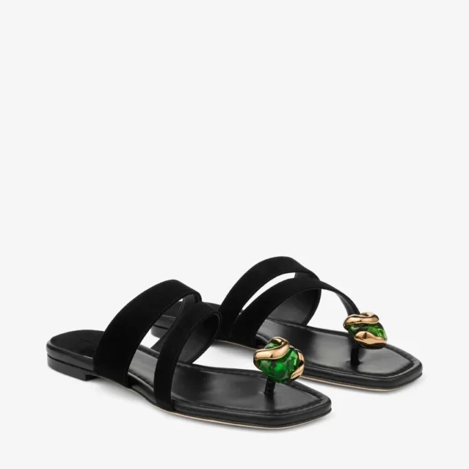 Emeri Stone Flat Black och Clover Suede Flat Sandals Emeri Stone Flat Black och Clover Suede Flat Sandals