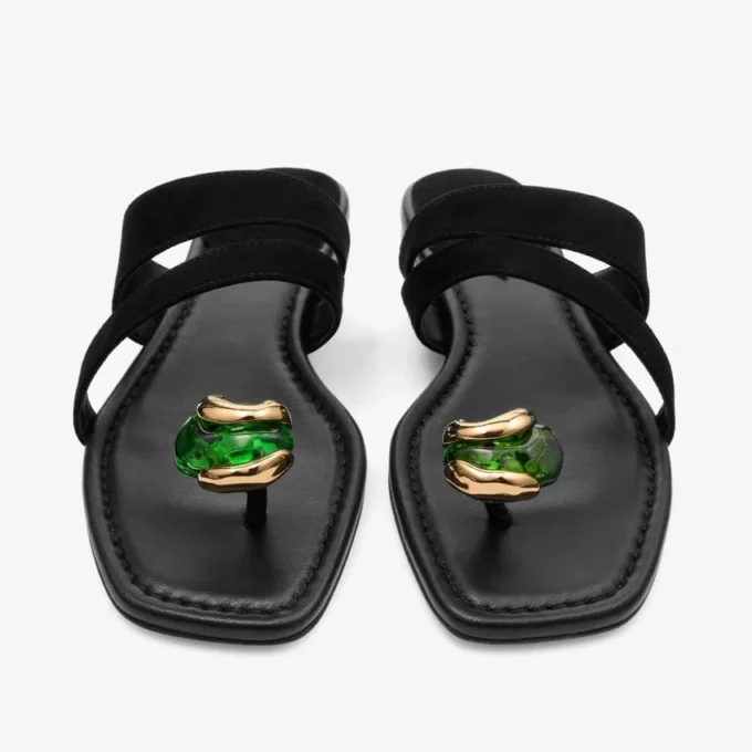 Emeri Stone Flat Black och Clover Suede Flat Sandals Emeri Stone Flat Black och Clover Suede Flat Sandals
