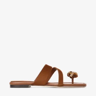 Emeri Stone Flat sandaler i tan och bärnstensfärgat mocka