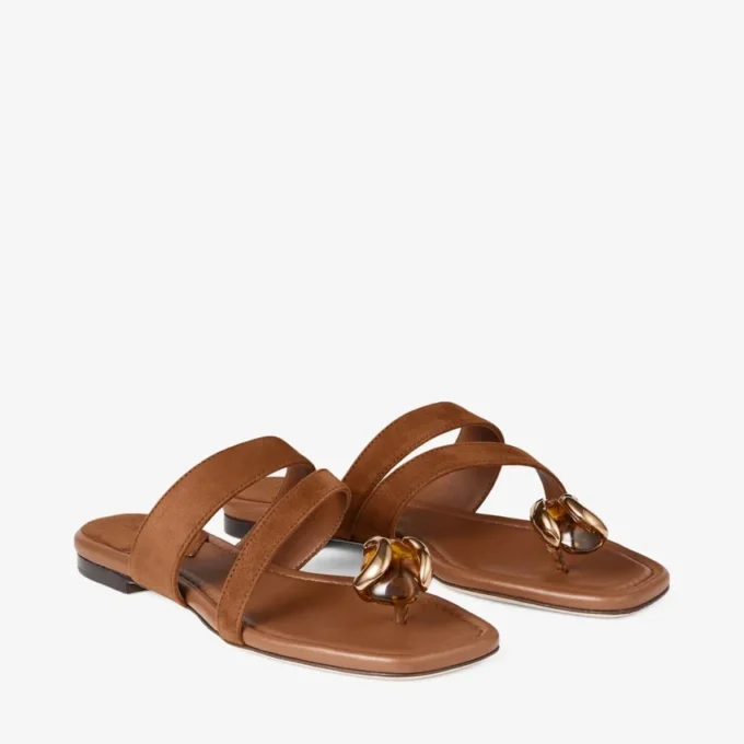 Emeri Stone Flat sandaler i tan och bärnstensfärgat mocka Emeri Stone Flat sandaler i tan och bärnstensfärgat mocka