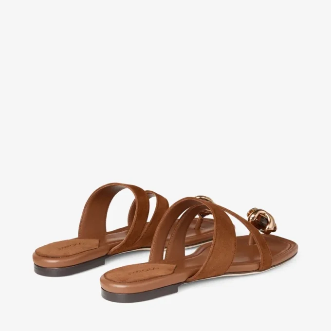 Emeri Stone Flat sandaler i tan och bärnstensfärgat mocka Emeri Stone Flat sandaler i tan och bärnstensfärgat mocka