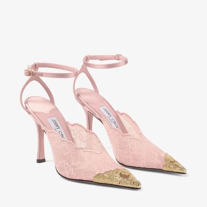 Faiz 100 Rose jimmy choo spetspumps med spetsdetaljer i metall Faiz 100 Rose jimmy choo spetspumps med spetsdetaljer i metall