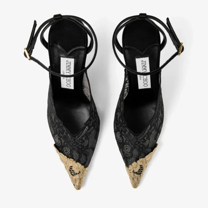 Faiz 100 svarta spetspumps från jimmy choo med spetsdetaljer i metall Faiz 100 svarta spetspumps från jimmy choo med spetsdetaljer i metall