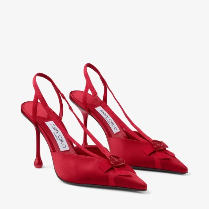 Faya 95 rubinröda satin- och grosgrain-slingbacks Faya 95 rubinröda satin- och grosgrain-slingbacks