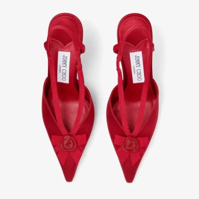 Faya 95 rubinröda satin- och grosgrain-slingbacks Faya 95 rubinröda satin- och grosgrain-slingbacks