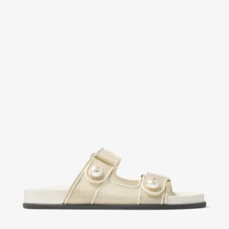 Fayence Sandal Champagne Sandaler i metalliskt lackläder med pärlor