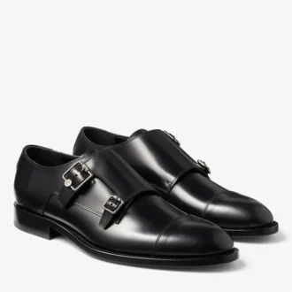 Finnion Monkstrap Svarta skor i borstat läder med monkstrap