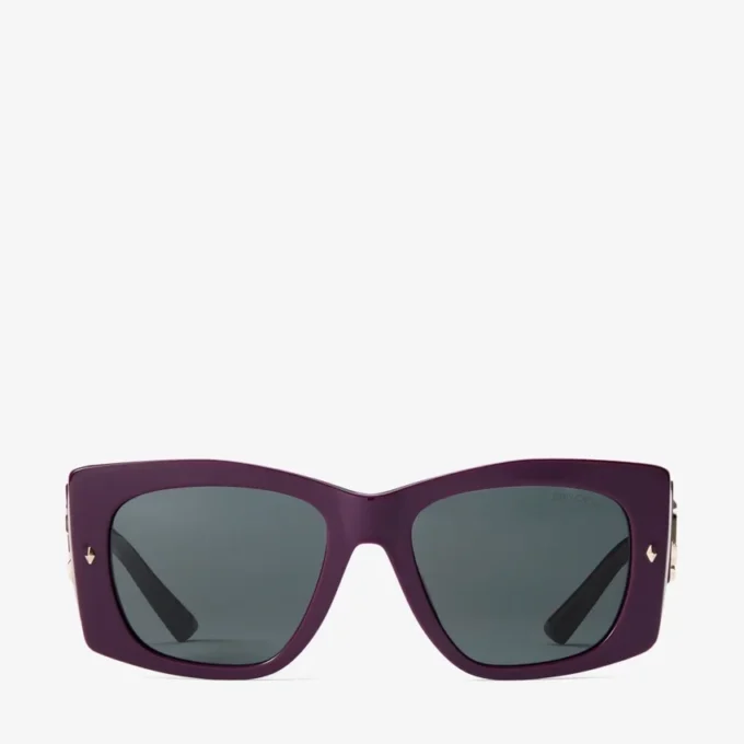 Gabi solglasögon i plommon- och gråfärgat acetat med fjärilsdesign Gabi solglasögon i plommon- och gråfärgat acetat med fjärilsdesign
