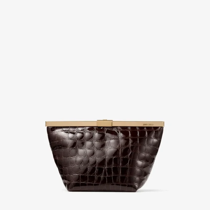 Ganache Sambuco glänsande clutchväska i läder med krokodilprägling Ganache Sambuco glänsande clutchväska i läder med krokodilprägling