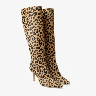 Gloria knähöga stövlar 85 Knähöga stövlar i naturfärgat ponnyläder med leopardmönster