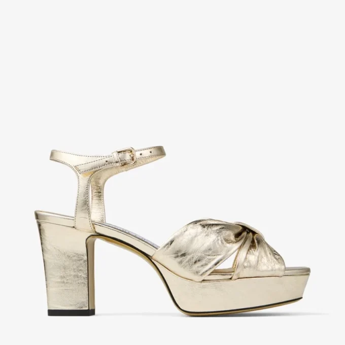 Heloise 80 Guld Vintage Metallic Läderplattformssandaler Heloise 80 Guld Vintage Metallic Läderplattformssandaler