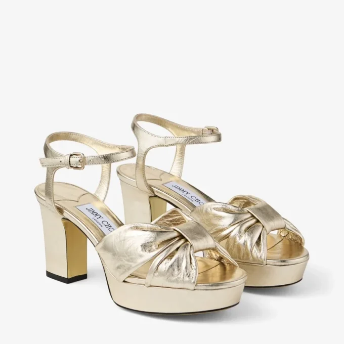Heloise 80 Guld Vintage Metallic Läderplattformssandaler Heloise 80 Guld Vintage Metallic Läderplattformssandaler