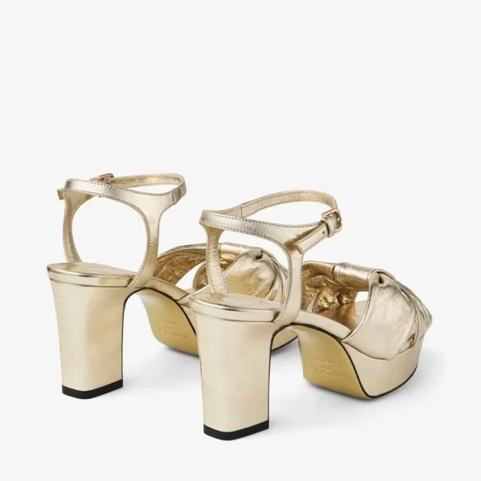 Heloise 80 Guld Vintage Metallic Läderplattformssandaler Heloise 80 Guld Vintage Metallic Läderplattformssandaler
