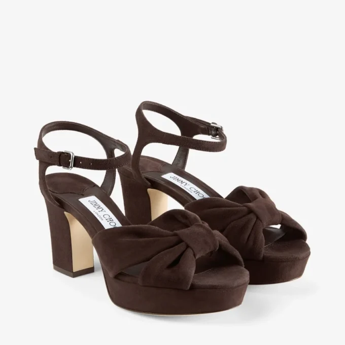 Heloise 80 plattformssandaler i chokladbrunt mocka Heloise 80 plattformssandaler i chokladbrunt mocka