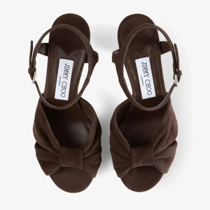Heloise 80 plattformssandaler i chokladbrunt mocka Heloise 80 plattformssandaler i chokladbrunt mocka