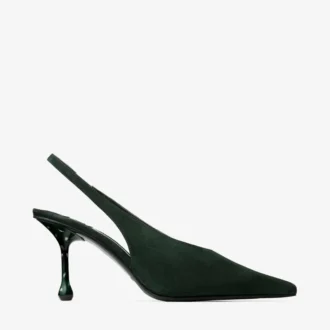 Isa 80 Slingbacks i brittiskt grönt mocka med prickiga klackar