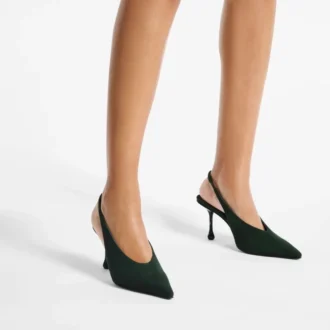 Isa 80 Slingbacks i brittiskt grönt mocka med prickiga klackar