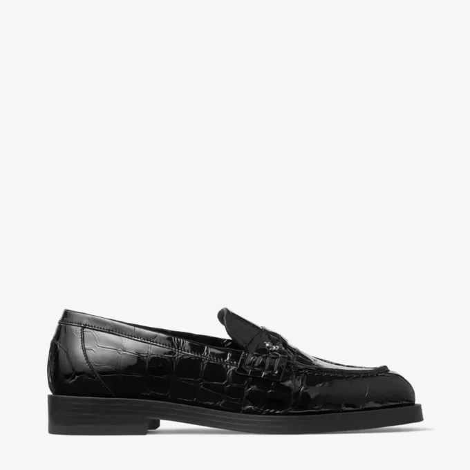 Ivy Loafer – svarta loafers i läder med krokodilprägling
