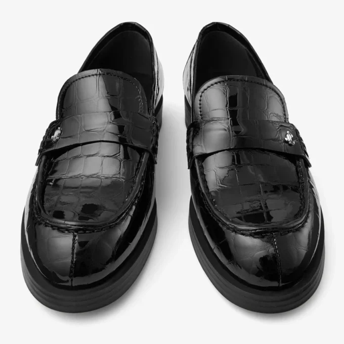 Ivy Loafer – svarta loafers i läder med krokodilprägling