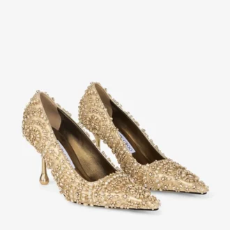 Ixia 80 guldblandade pumps i metalliskt nappaläder med kristallbroderi