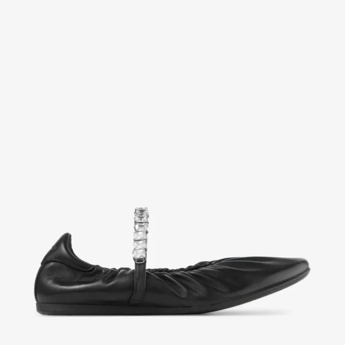 Jade Ballerina Svarta ballerinaskor i mjukt nappaläder med kristallrem Jade Ballerina Svarta ballerinaskor i mjukt nappaläder med kristallrem