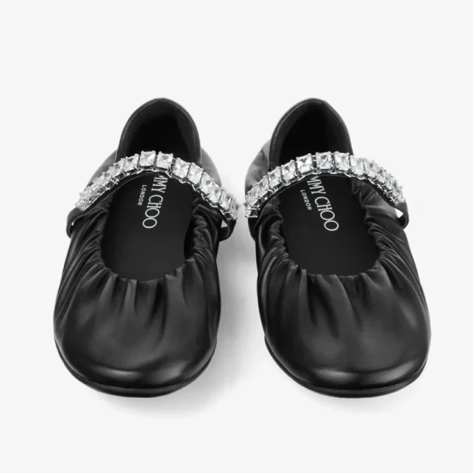 Jade Ballerina Svarta ballerinaskor i mjukt nappaläder med kristallrem Jade Ballerina Svarta ballerinaskor i mjukt nappaläder med kristallrem