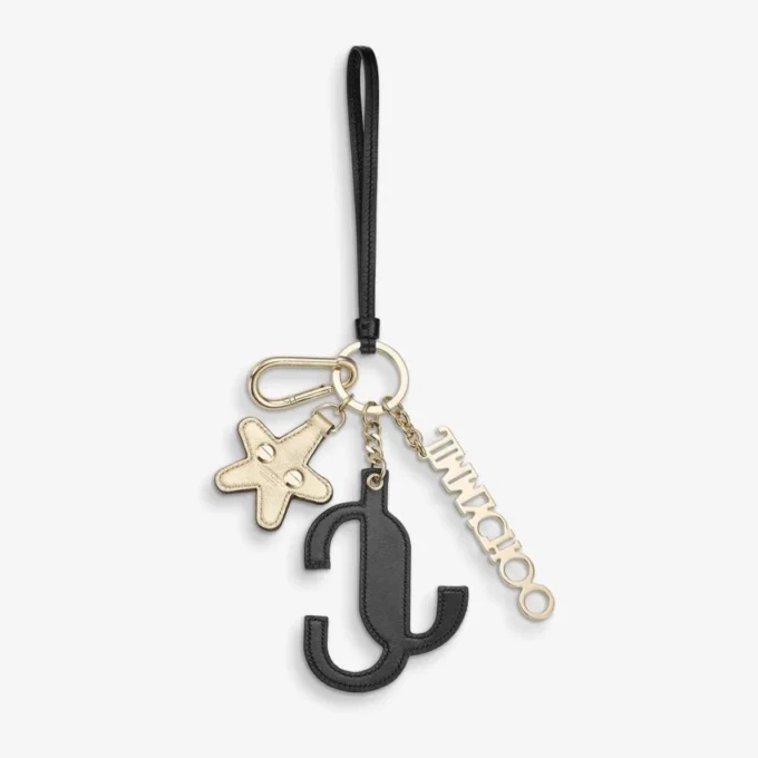 Jc Multi Charm Svart & orange kalvskinnsväskberlock med stjärnlogotyp Jc Multi Charm Svart & orange kalvskinnsväskberlock med stjärnlogotyp