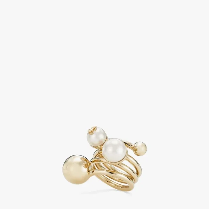 Jc Multi Pearl Ring – guldfärgad metallring med pärlor