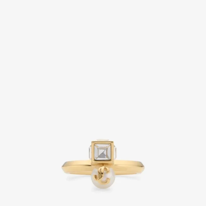 Jc Pearl Cube Ring Guldring med pärla och kristallkub Jc Pearl Cube Ring Guldring med pärla och kristallkub