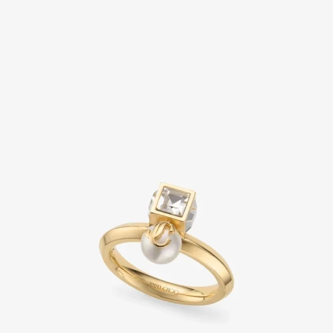 Jc Pearl Cube Ring Guldring med pärla och kristallkub Jc Pearl Cube Ring Guldring med pärla och kristallkub