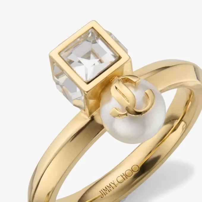Jc Pearl Cube Ring Guldring med pärla och kristallkub Jc Pearl Cube Ring Guldring med pärla och kristallkub