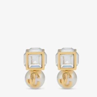 Jc Pearl Cube Studs Guldörhängen med pärla och kristallkub Jc Pearl Cube Studs Guldörhängen med pärla och kristallkub