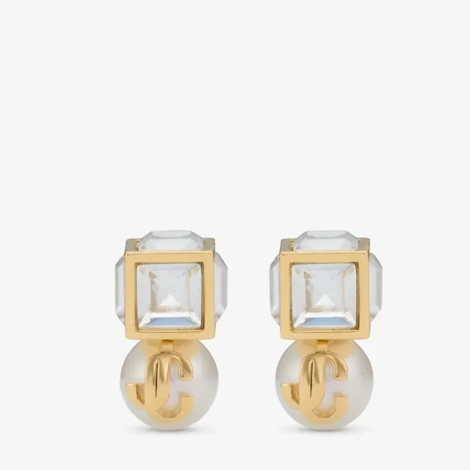 Jc Pearl Cube Studs Guldörhängen med pärla och kristallkub Jc Pearl Cube Studs Guldörhängen med pärla och kristallkub