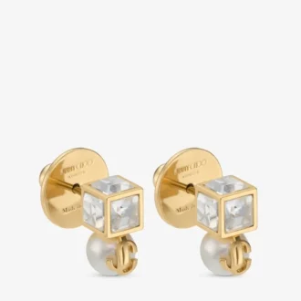 Jc Pearl Cube Studs Guldörhängen med pärla och kristallkub Jc Pearl Cube Studs Guldörhängen med pärla och kristallkub
