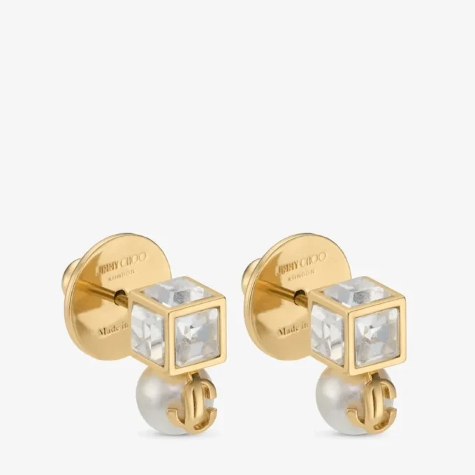 Jc Pearl Cube Studs Guldörhängen med pärla och kristallkub Jc Pearl Cube Studs Guldörhängen med pärla och kristallkub