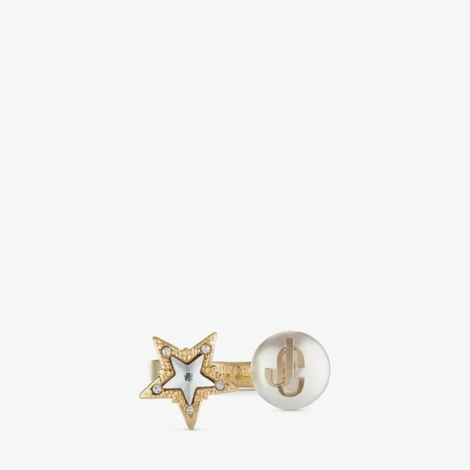Jc Star Pearl Ring Guldfärgad metallring med kristallstjärna och pärla