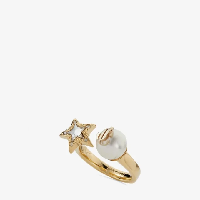 Jc Star Pearl Ring Guldfärgad metallring med kristallstjärna och pärla