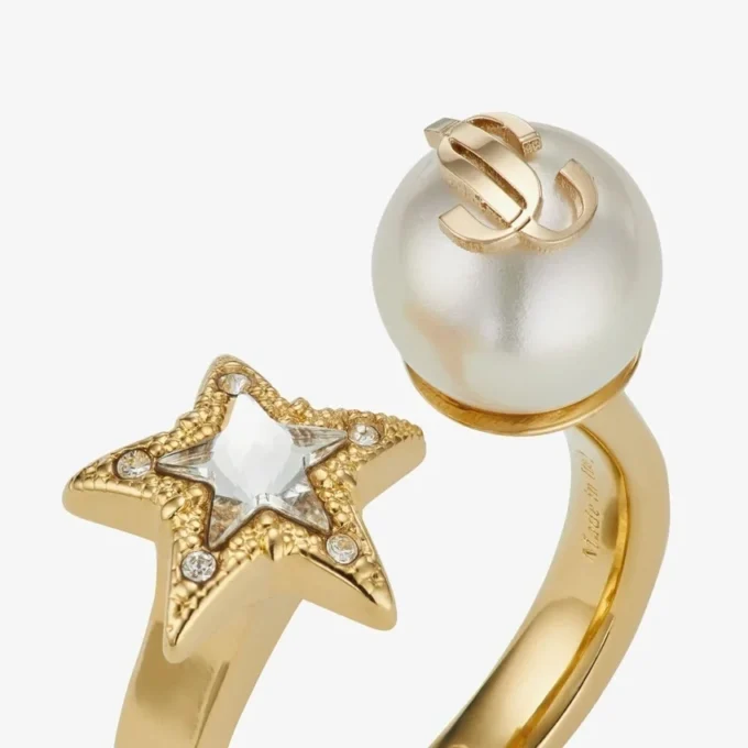 Jc Star Pearl Ring Guldfärgad metallring med kristallstjärna och pärla